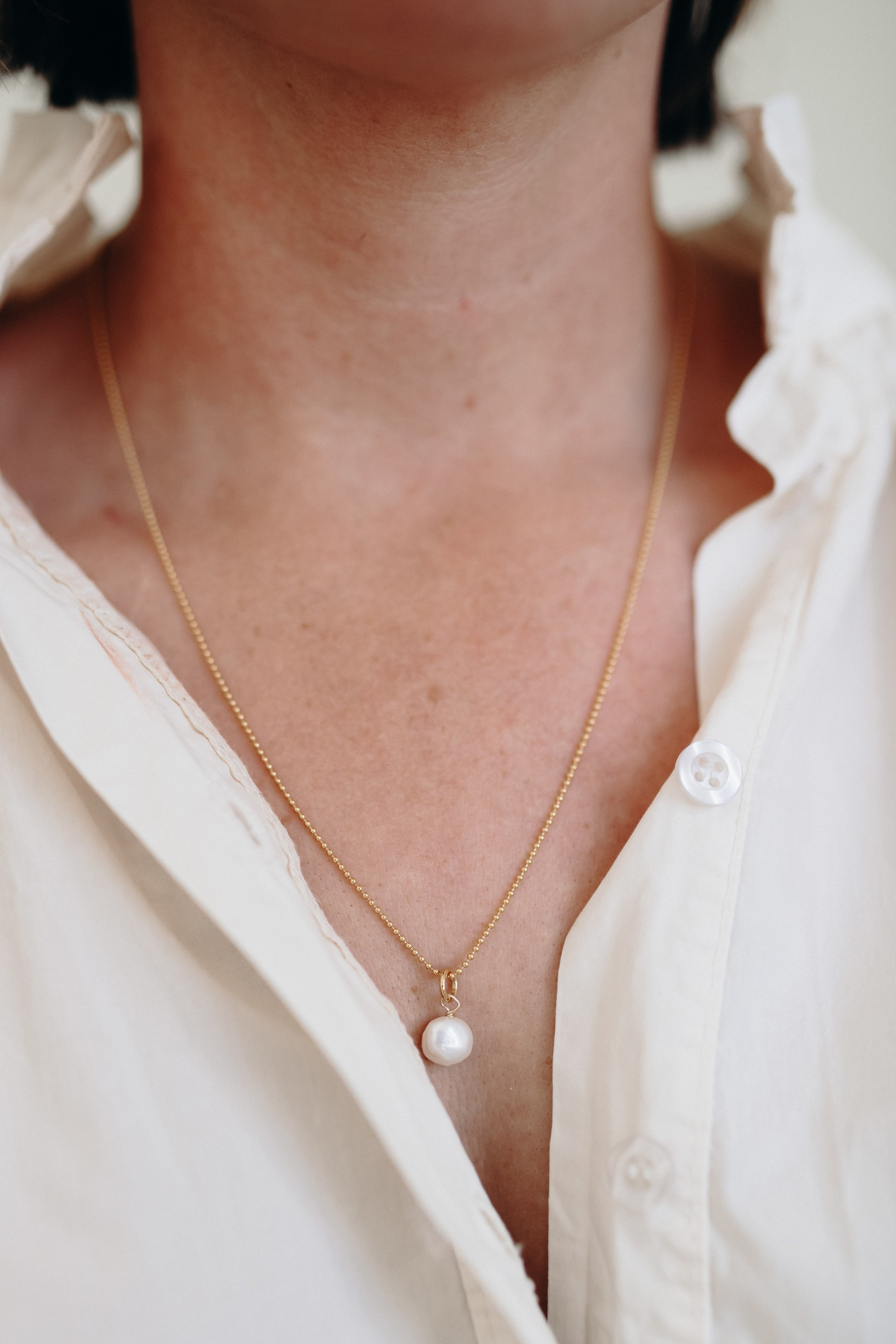 BEAD CHAIN NECKLACE WITH PEARL | 20 INCH