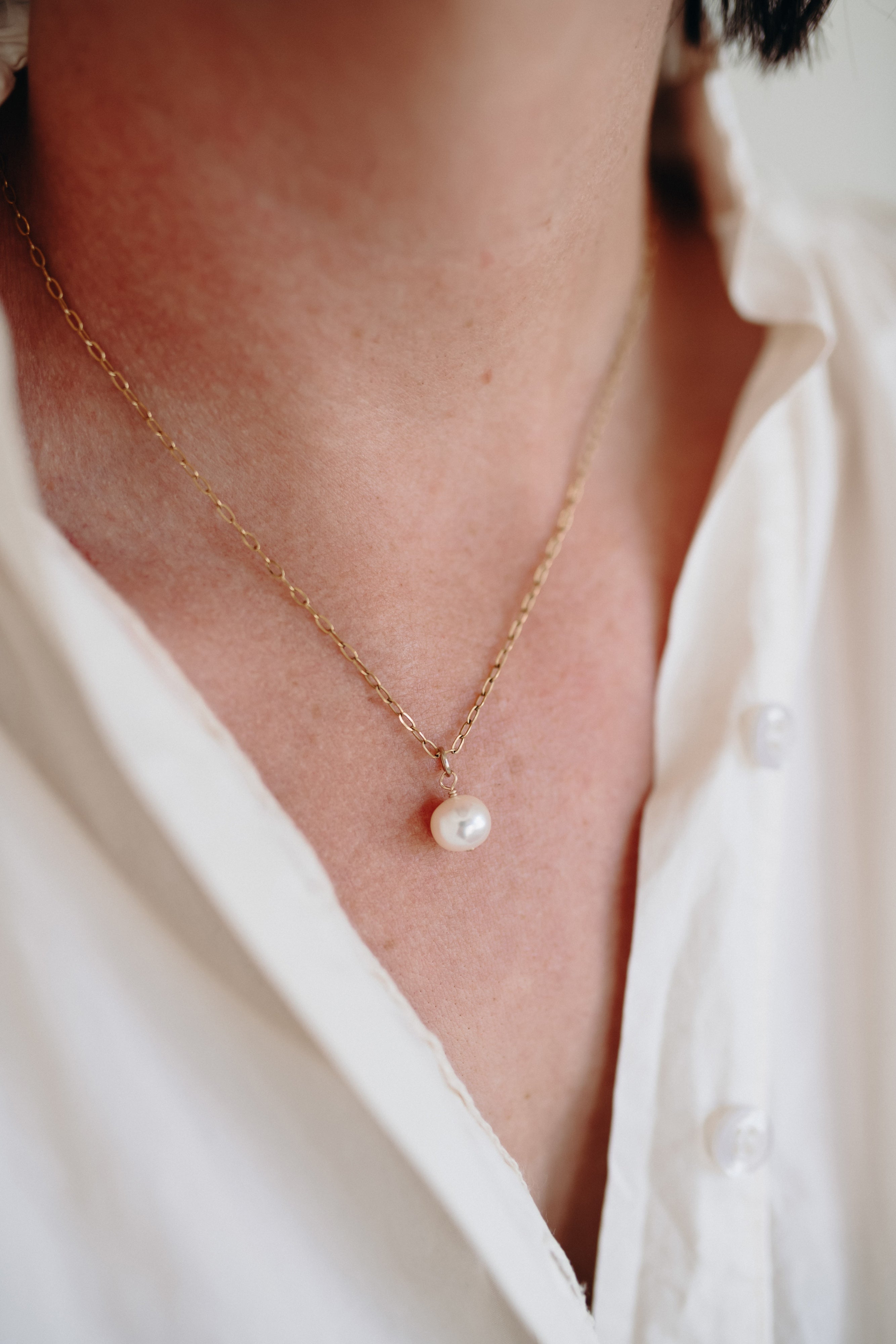 TRACE CHAIN NECKLACE WITH PEARL | 16 INCH
