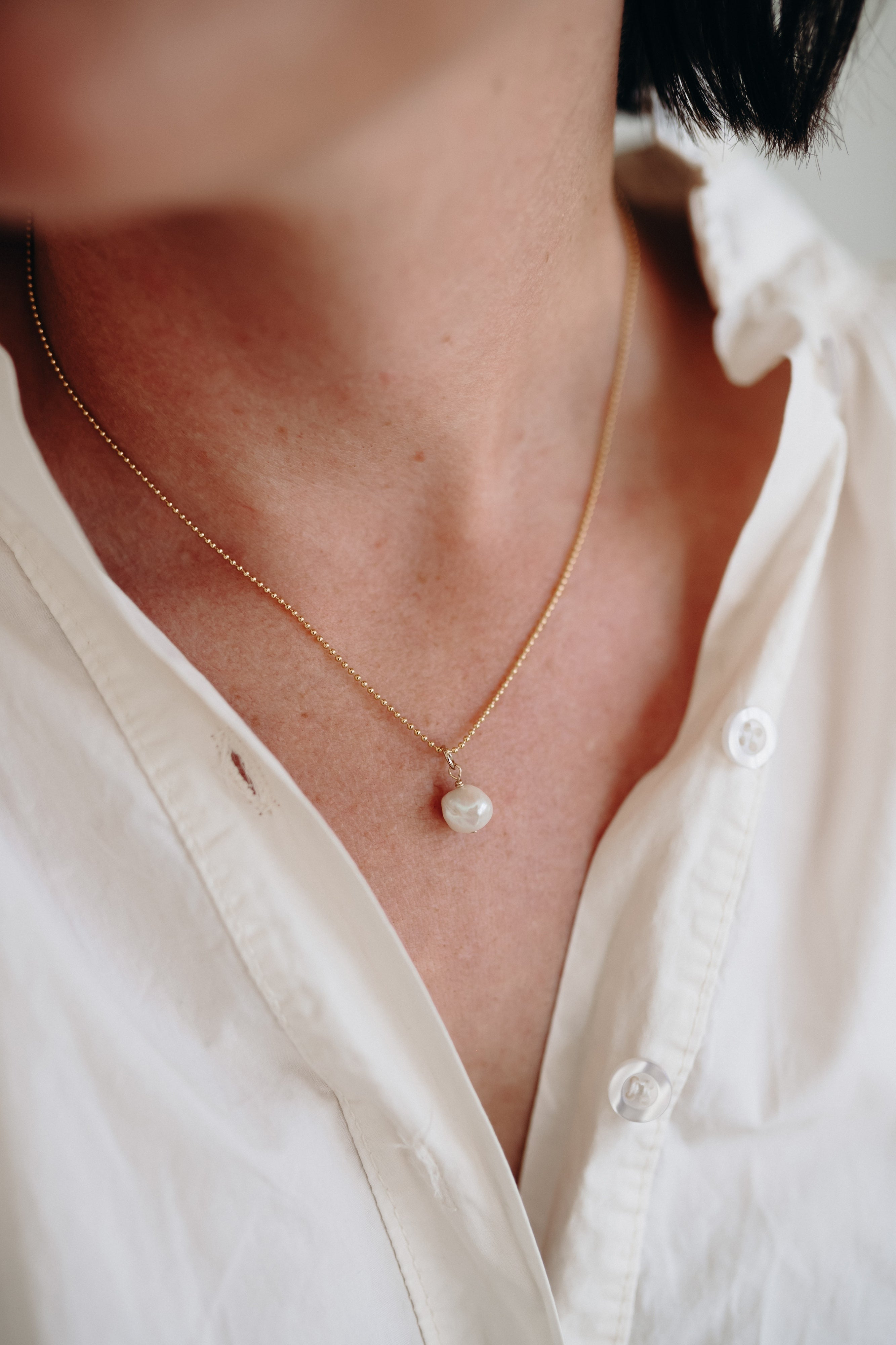 BEAD CHAIN NECKLACE WITH PEARL | 16 INCH